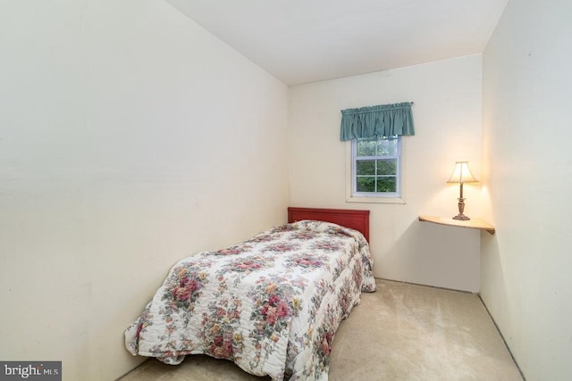 bedroom with light carpet