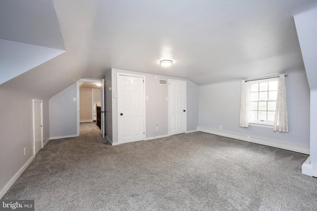 additional living space featuring carpet floors and lofted ceiling