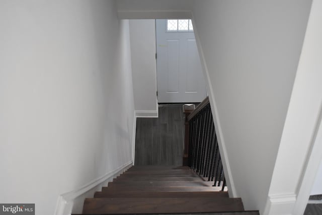 staircase featuring hardwood / wood-style floors