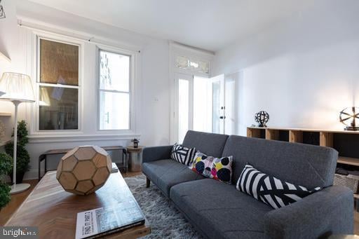 living room with hardwood / wood-style floors