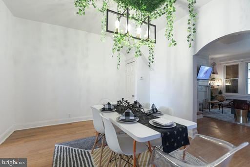 dining space with hardwood / wood-style flooring