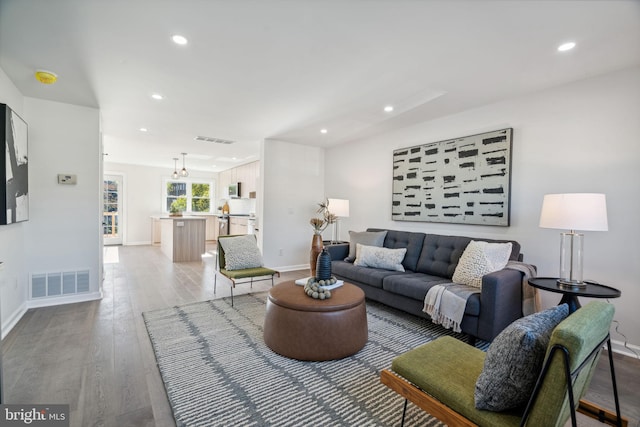 living room with light wood-type flooring