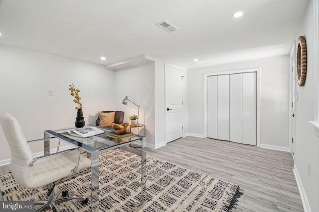 office space featuring light hardwood / wood-style flooring