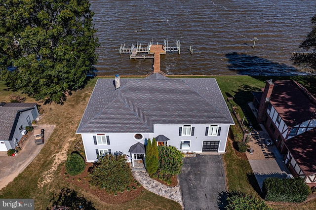 drone / aerial view featuring a water view