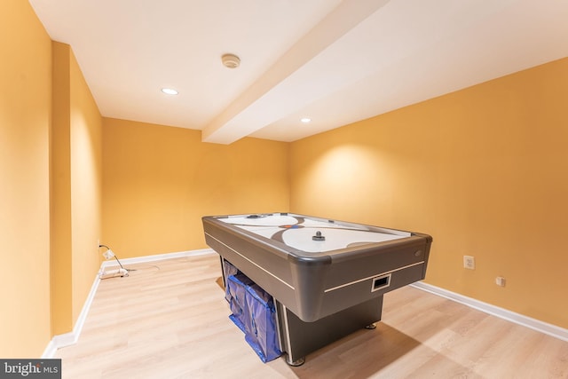 recreation room featuring light hardwood / wood-style flooring