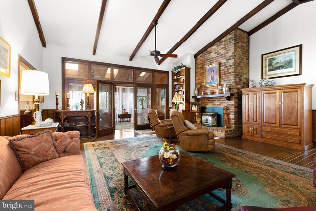 14445 Kings Grant Ln, Doswell, VA 23047 - living area with ceiling fan, dark wood-type flooring, and a fireplace
