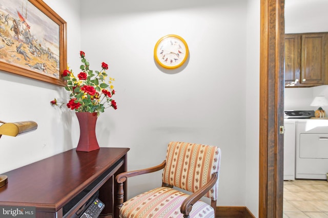 14445 Kings Grant Ln, Doswell, VA 23047 - sitting room featuring washing machine and clothes dryer and light tile patterned floors