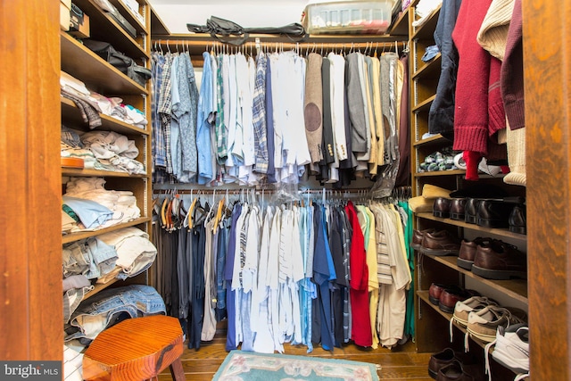 walk in closet featuring dark wood-type flooring