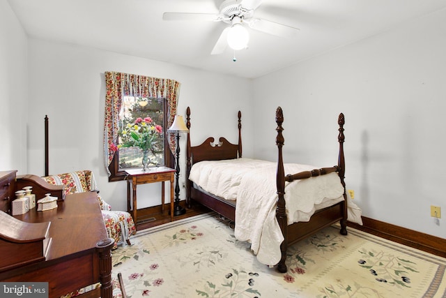 bedroom featuring ceiling fan and light wood-type flooring