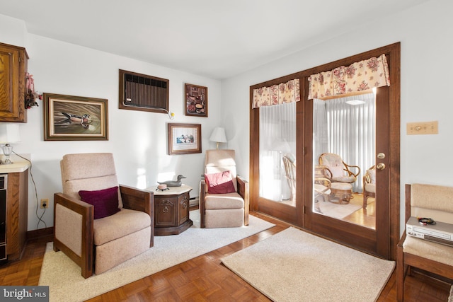 sitting room with parquet floors