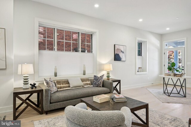 living room featuring light wood-type flooring