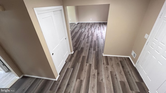 hall featuring dark wood-type flooring