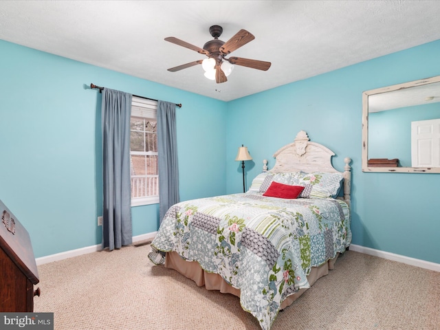 bedroom featuring carpet flooring and ceiling fan