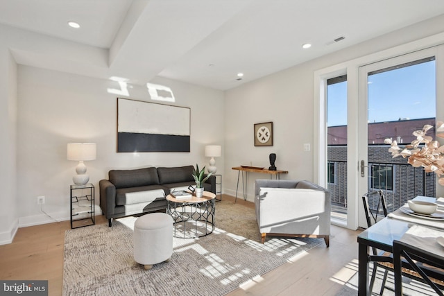 living room with light wood-type flooring