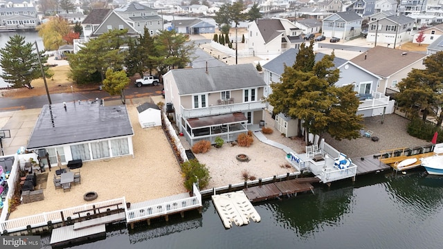 aerial view with a water view