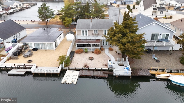 aerial view with a water view