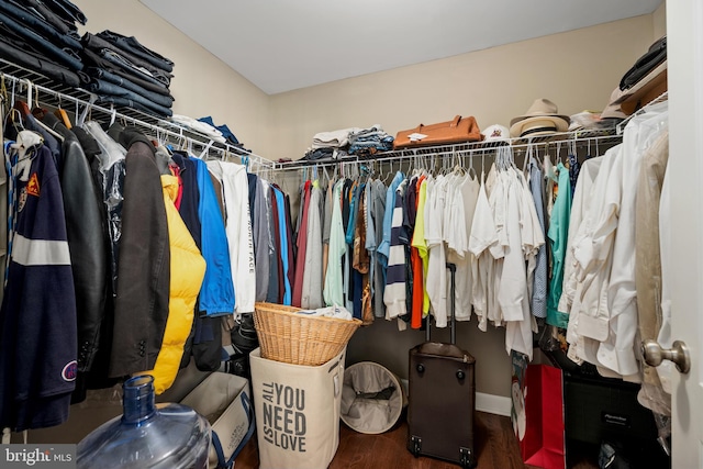 walk in closet featuring dark hardwood / wood-style flooring