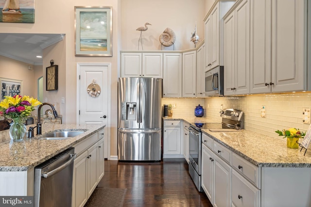 kitchen featuring white cabinets, dark hardwood / wood-style floors, sink, and stainless steel appliances