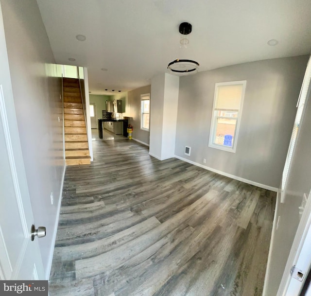 interior space with dark wood-type flooring