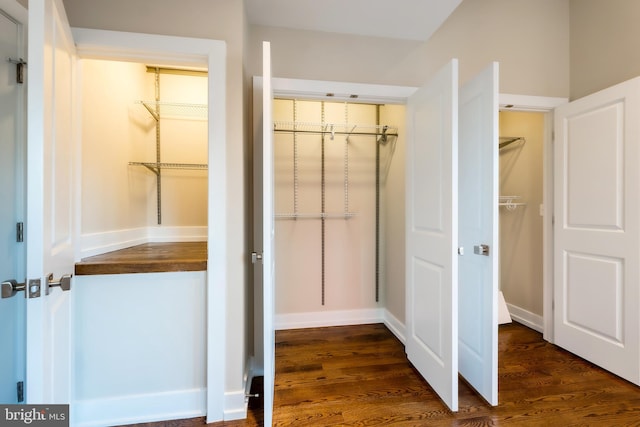 interior space with dark wood-type flooring