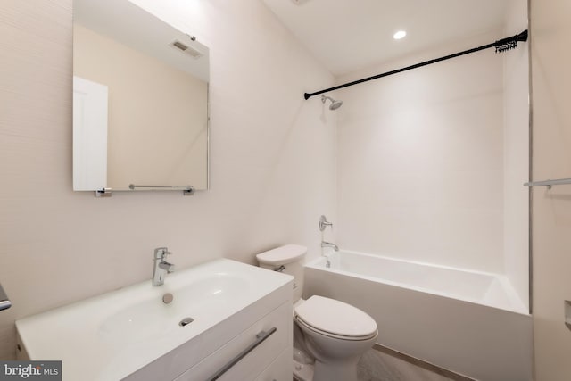 full bathroom featuring vanity, toilet, and tub / shower combination