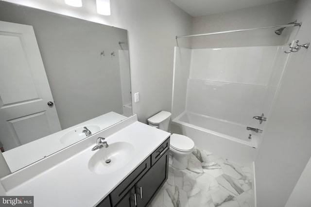 full bathroom featuring vanity, toilet, and shower / washtub combination