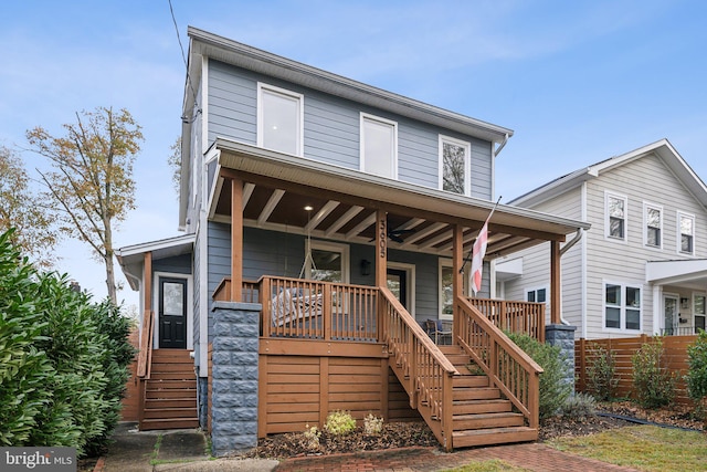 view of front facade featuring covered porch