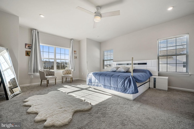 bedroom featuring carpet and ceiling fan