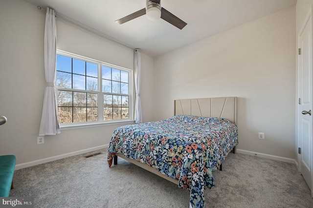 bedroom with ceiling fan and carpet flooring