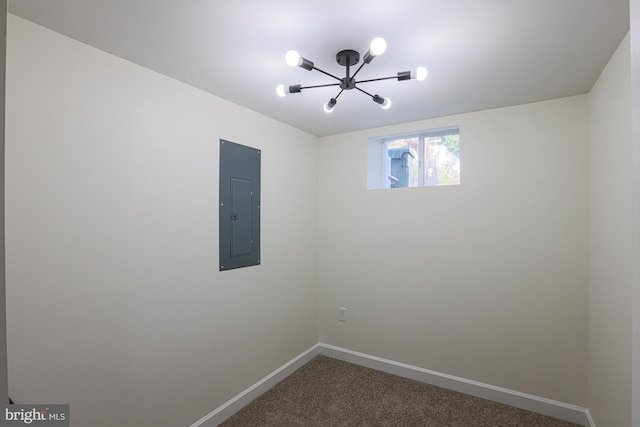 spare room featuring carpet flooring and electric panel