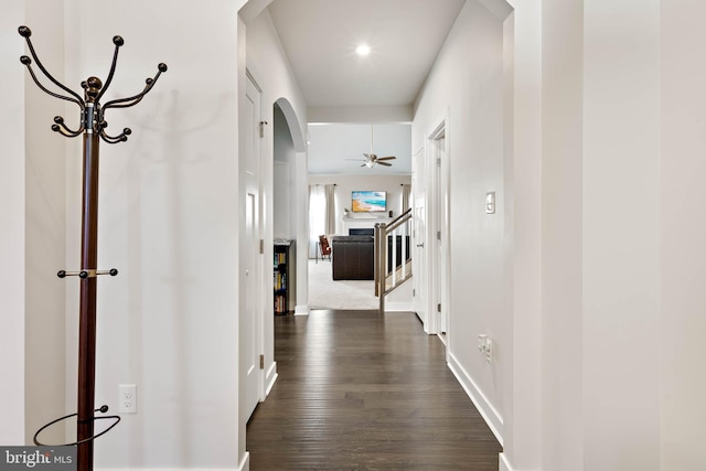 hall with dark wood-type flooring