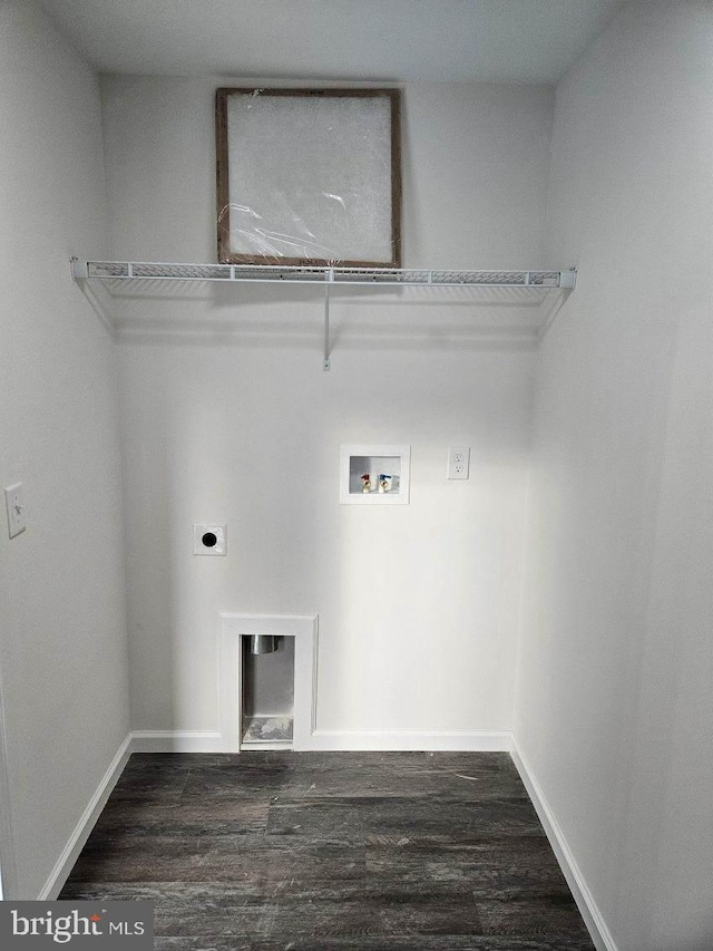 laundry area featuring laundry area, washer hookup, dark wood-type flooring, and electric dryer hookup