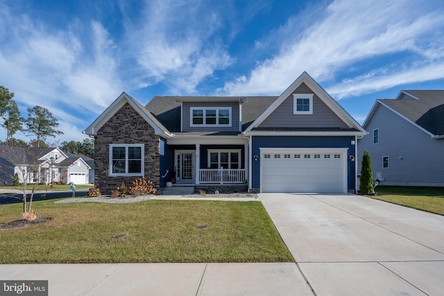 craftsman-style house with a porch and a front lawn