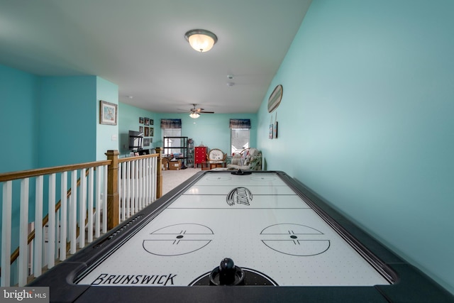 recreation room featuring ceiling fan