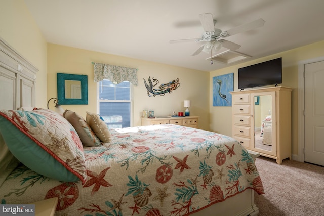 bedroom with carpet flooring and ceiling fan