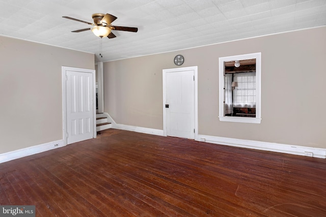 120 S Main St, Pennington, NJ 08534 - empty room featuring a ceiling fan, baseboards, hardwood / wood-style flooring, and stairs