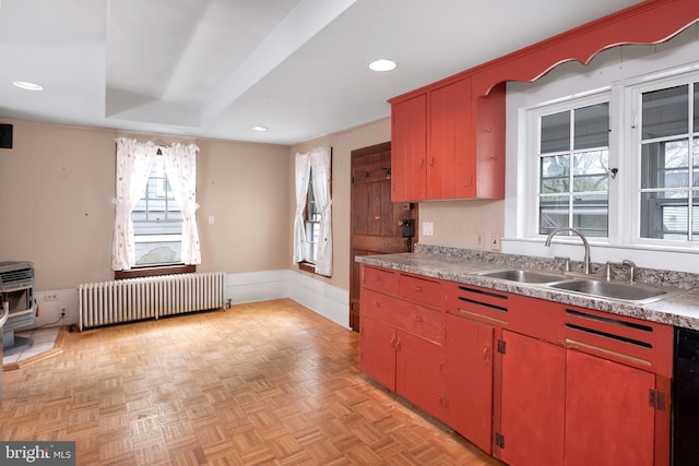 120 S Main St, Pennington, NJ 08534 - kitchen with radiator heating unit, a sink, recessed lighting, light countertops, and heating unit