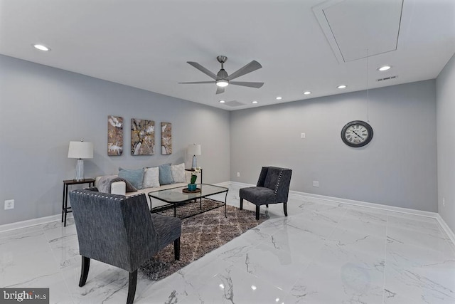 living room featuring ceiling fan