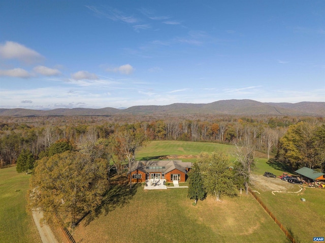 drone / aerial view featuring a mountain view