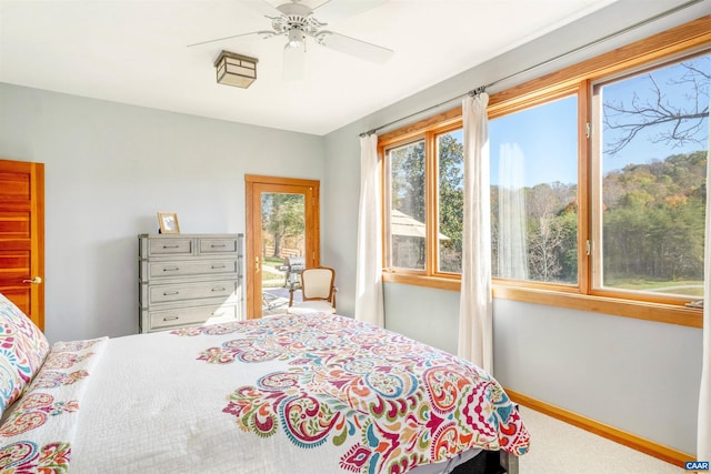 bedroom featuring carpet flooring and ceiling fan