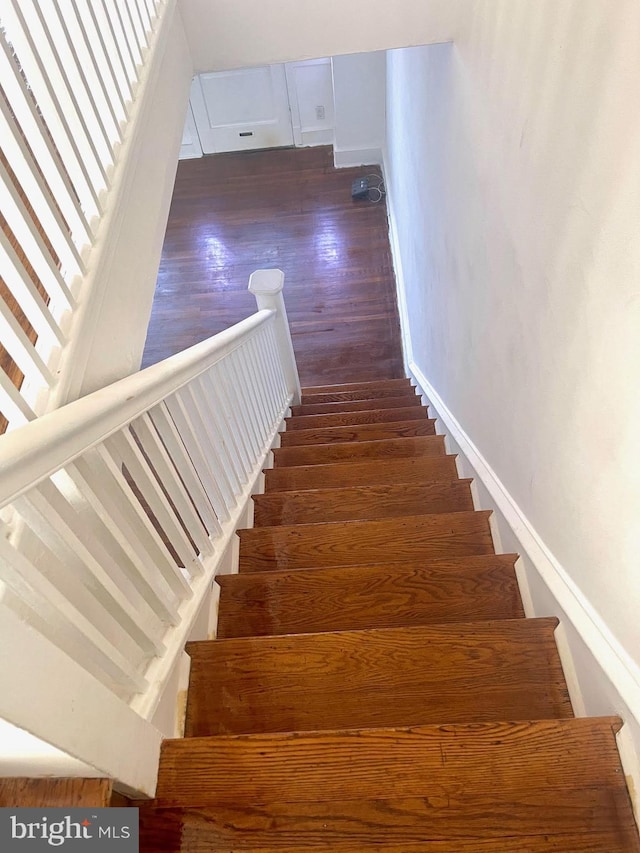 staircase featuring wood-type flooring