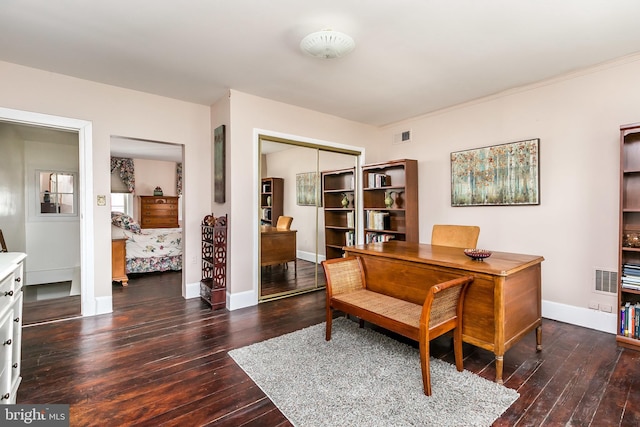 office area featuring dark hardwood / wood-style floors