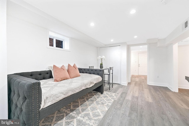 bedroom featuring light wood-type flooring