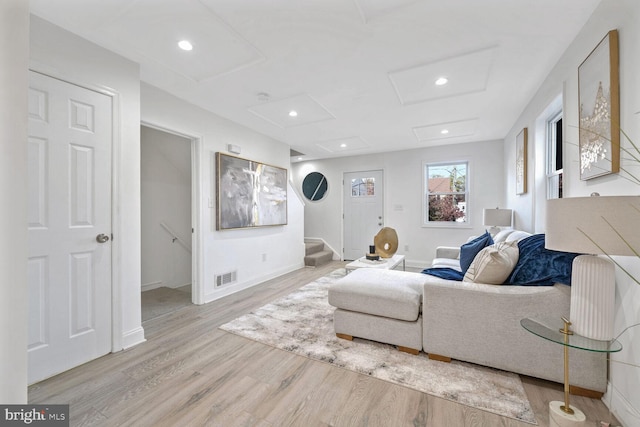 living room featuring light wood-type flooring