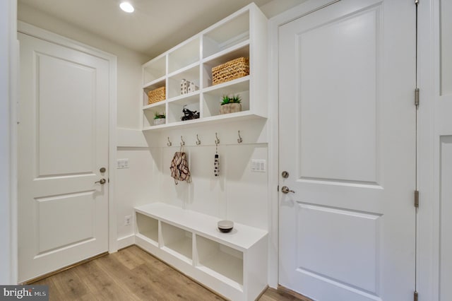 mudroom featuring light hardwood / wood-style flooring