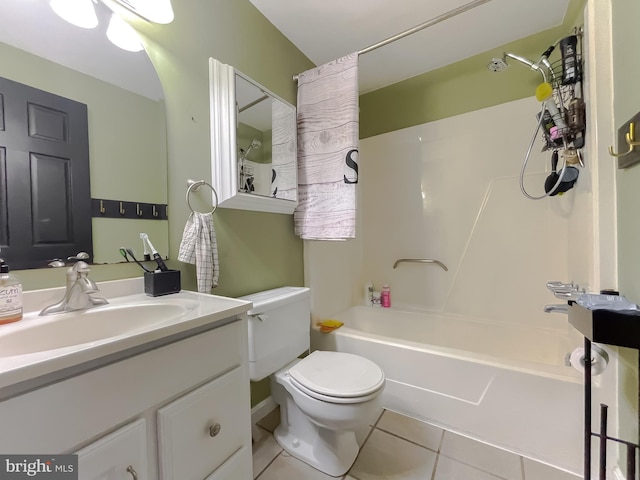 full bathroom with tile patterned flooring, vanity, shower / bath combination, and toilet