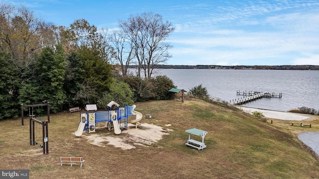 exterior space with a water view