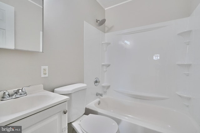 full bathroom with shower / bathing tub combination, vanity, and toilet