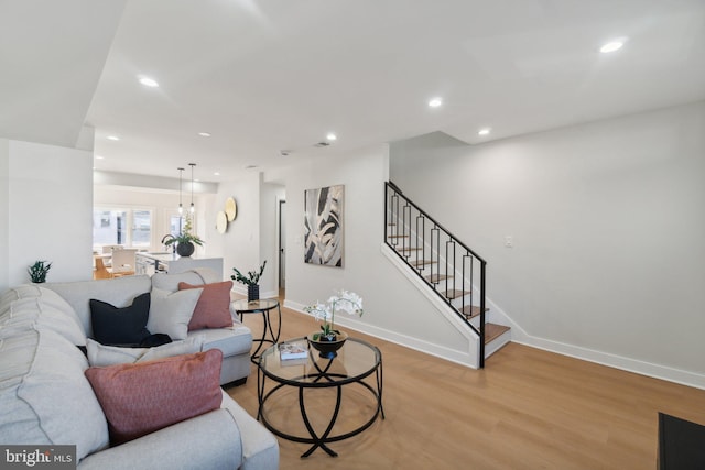 living room with light wood-type flooring