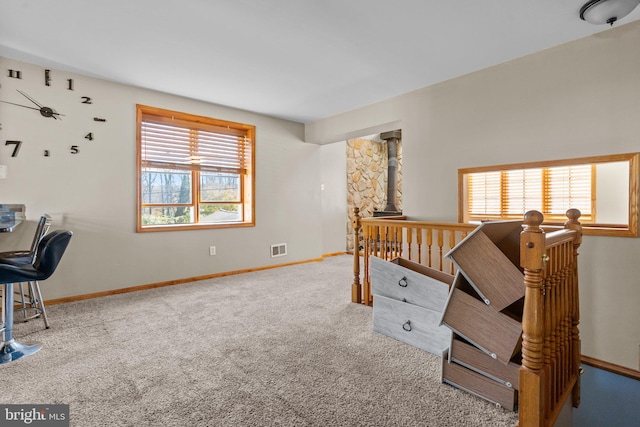 interior space with a wood stove